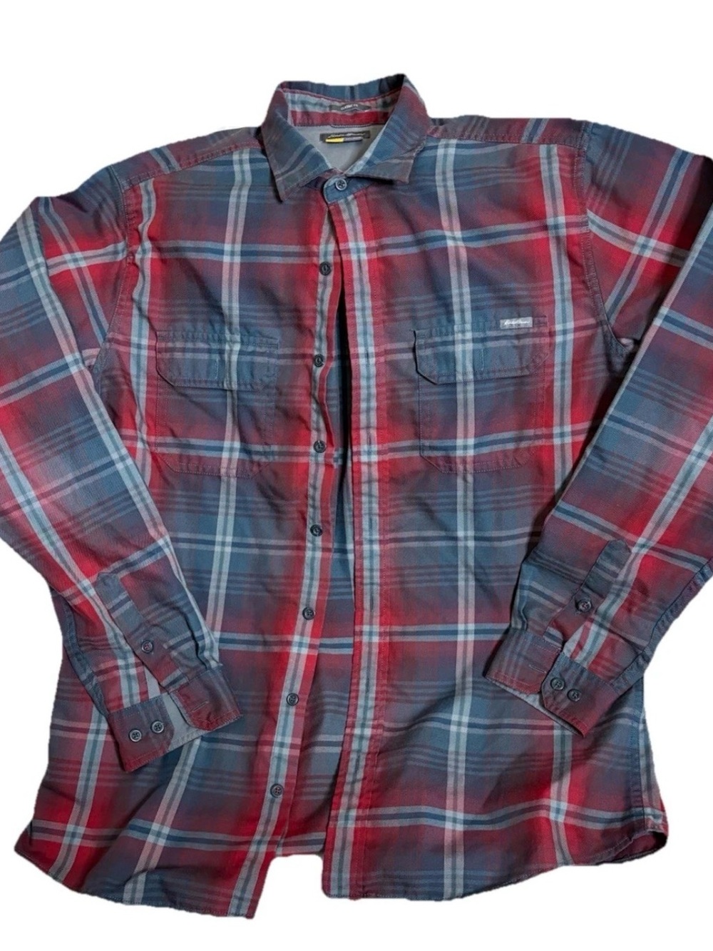 Eddie Bauer Men’s Flannel Shirt,SZ:  TL , Red & Gray Plaid,100% Polyester